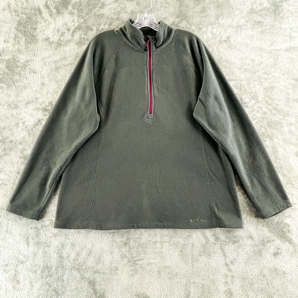 Eddie Bauer 1/4 Zip Fleece Pullover Womens XXL Gray Pink‎ Zipper Jacket Layer